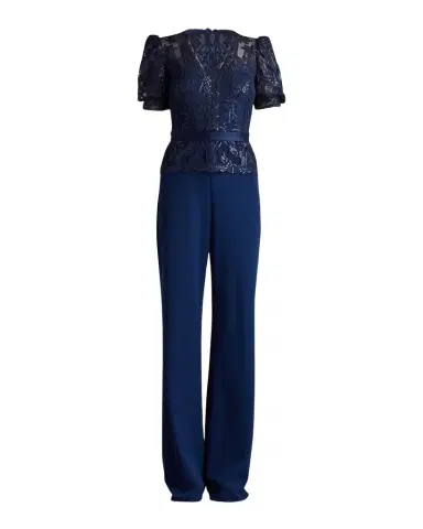 Tadashi Shoji Sequined Lace Crepe V-Neck Jumpsuit | Thumbnail 1 Tadashi Shoji Sequined Lace Crepe V-Neck Jumpsuit | Thumbnail 1