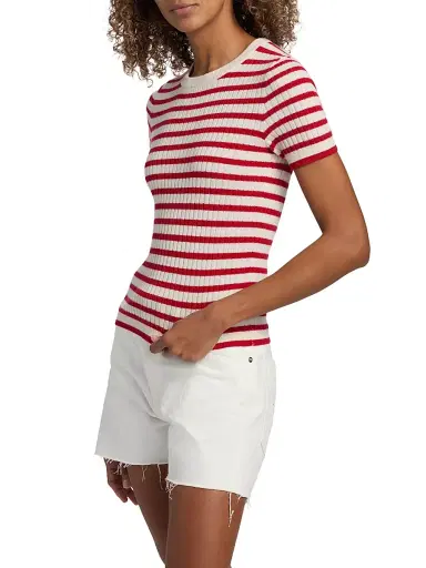 Nili Lotan Women's Alita Cashmere Short-Sleeve Sweater - Ivory Red Stripe - Size XL | Thumbnail 4 Nili Lotan Women's Alita Cashmere Short-Sleeve Sweater - Ivory Red Stripe - Size XL | Thumbnail 4