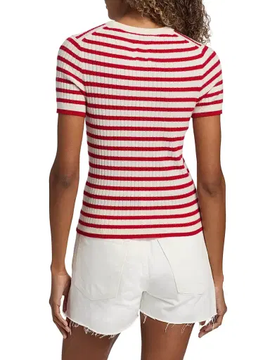 Nili Lotan Women's Alita Cashmere Short-Sleeve Sweater - Ivory Red Stripe - Size XL | Thumbnail 5 Nili Lotan Women's Alita Cashmere Short-Sleeve Sweater - Ivory Red Stripe - Size XL | Thumbnail 5