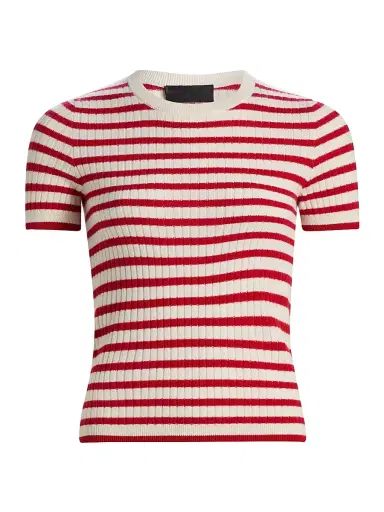 Nili Lotan Women's Alita Cashmere Short-Sleeve Sweater - Ivory Red Stripe - Size XL | Thumbnail 1 Nili Lotan Women's Alita Cashmere Short-Sleeve Sweater - Ivory Red Stripe - Size XL | Thumbnail 1