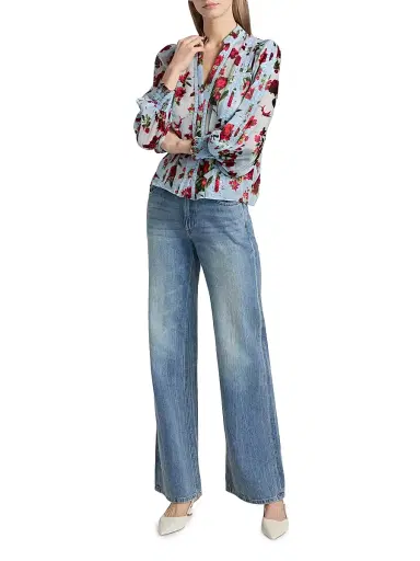 Alice + Olivia Women's Arlette Floral Lace Blouse - American Beauty Carolina Blue - Size XS | Thumbnail 2 Alice + Olivia Women's Arlette Floral Lace Blouse - American Beauty Carolina Blue - Size XS | Thumbnail 2