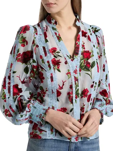 Alice + Olivia Women's Arlette Floral Lace Blouse - American Beauty Carolina Blue - Size XS | Thumbnail 6 Alice + Olivia Women's Arlette Floral Lace Blouse - American Beauty Carolina Blue - Size XS | Thumbnail 6