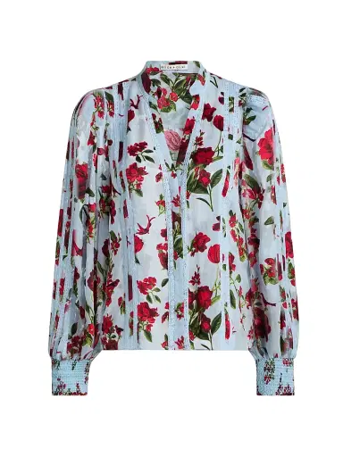 Alice + Olivia Women's Arlette Floral Lace Blouse - American Beauty Carolina Blue - Size XS | Thumbnail 1 Alice + Olivia Women's Arlette Floral Lace Blouse - American Beauty Carolina Blue - Size XS | Thumbnail 1