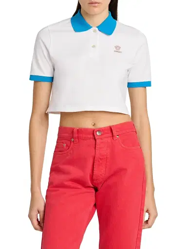 Versace Women's Medusa Pique Crop Polo Top - Multi Color - Size 12 | Thumbnail 3 Versace Women's Medusa Pique Crop Polo Top - Multi Color - Size 12 | Thumbnail 3