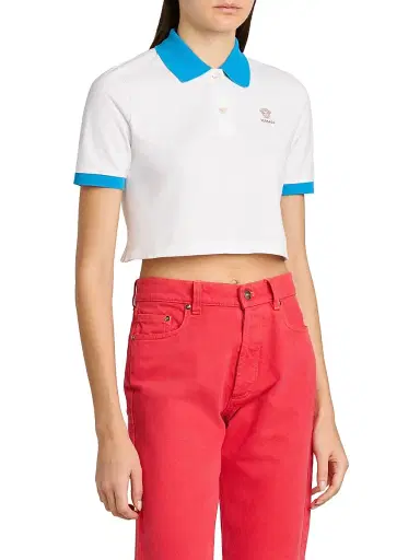 Versace Women's Medusa Pique Crop Polo Top - Multi Color - Size 12 | Thumbnail 4 Versace Women's Medusa Pique Crop Polo Top - Multi Color - Size 12 | Thumbnail 4
