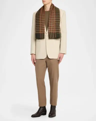 Saint Laurent Men's Wool Madras Check Square Scarf | Thumbnail 3 Saint Laurent Men's Wool Madras Check Square Scarf | Thumbnail 3