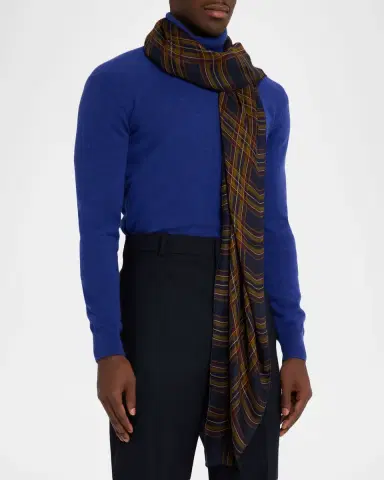 Saint Laurent Men's Cassandre Tartan Square Scarf | Thumbnail 3 Saint Laurent Men's Cassandre Tartan Square Scarf | Thumbnail 3