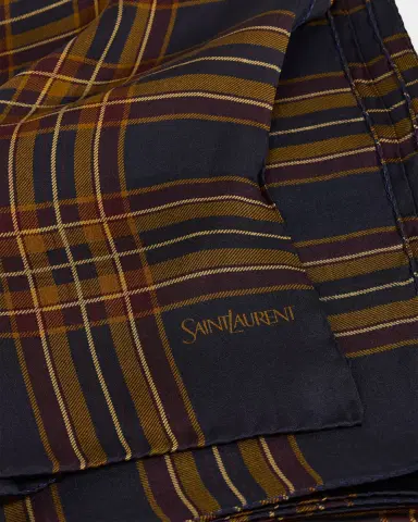 Saint Laurent Men's Cassandre Tartan Square Scarf | Thumbnail 4 Saint Laurent Men's Cassandre Tartan Square Scarf | Thumbnail 4