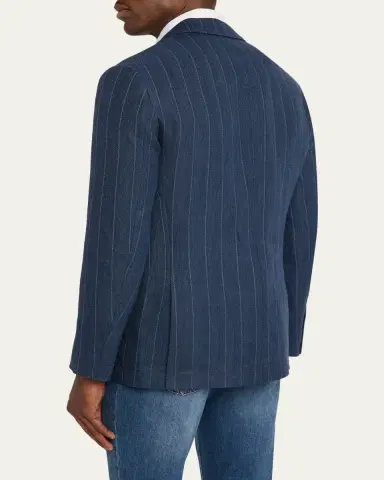 Brunello Cucinelli Men's Wool Chalk Stripe Chevron Blazer | Thumbnail 3 Brunello Cucinelli Men's Wool Chalk Stripe Chevron Blazer | Thumbnail 3