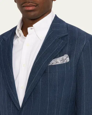 Brunello Cucinelli Men's Wool Chalk Stripe Chevron Blazer | Thumbnail 5 Brunello Cucinelli Men's Wool Chalk Stripe Chevron Blazer | Thumbnail 5