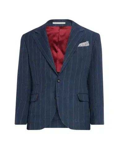 Brunello Cucinelli Men's Wool Chalk Stripe Chevron Blazer | Thumbnail 1 Brunello Cucinelli Men's Wool Chalk Stripe Chevron Blazer | Thumbnail 1