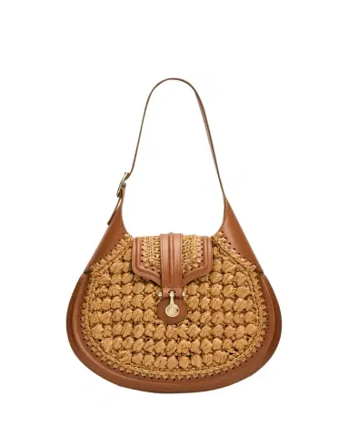 Giorgio Armani Small Raffia & Leather Hobo Bag | Thumbnail 1 Giorgio Armani Small Raffia & Leather Hobo Bag | Thumbnail 1