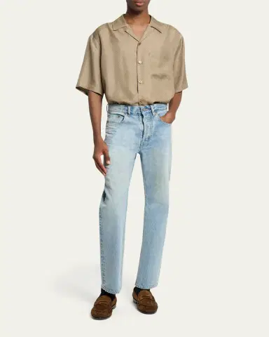 Saint Laurent Men's Silk Micro-Geometric Short-Sleeve Shirt | Thumbnail 2 Saint Laurent Men's Silk Micro-Geometric Short-Sleeve Shirt | Thumbnail 2
