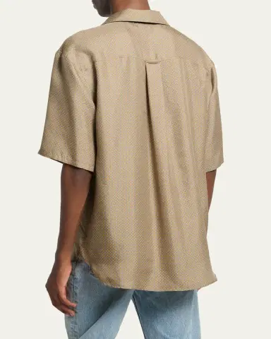 Saint Laurent Men's Silk Micro-Geometric Short-Sleeve Shirt | Thumbnail 3 Saint Laurent Men's Silk Micro-Geometric Short-Sleeve Shirt | Thumbnail 3