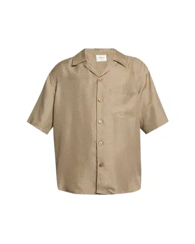 Saint Laurent Men's Silk Micro-Geometric Short-Sleeve Shirt | Thumbnail 1 Saint Laurent Men's Silk Micro-Geometric Short-Sleeve Shirt | Thumbnail 1