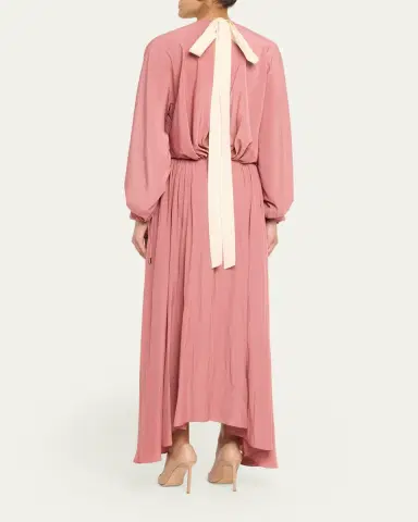 Lanvin Gathered Charmeuse Long-Sleeve Maxi Dress | Thumbnail 3 Lanvin Gathered Charmeuse Long-Sleeve Maxi Dress | Thumbnail 3