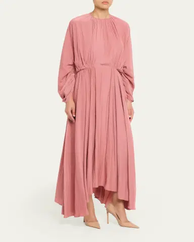 Lanvin Gathered Charmeuse Long-Sleeve Maxi Dress | Thumbnail 4 Lanvin Gathered Charmeuse Long-Sleeve Maxi Dress | Thumbnail 4
