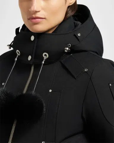 Moose Knuckles Debbie Bomber Jacket with Detachable Hood, Shearling Trim, & Pom Poms | Thumbnail 4 Moose Knuckles Debbie Bomber Jacket with Detachable Hood, Shearling Trim, & Pom Poms | Thumbnail 4