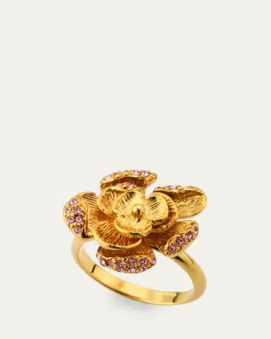 Oscar de la Renta Rose Ring with Pave Crystals | Thumbnail 3 Oscar de la Renta Rose Ring with Pave Crystals | Thumbnail 3
