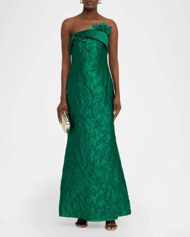 Badgley Mischka Strapless Floral Jacquard Trumpet Gown | Thumbnail 2 Badgley Mischka Strapless Floral Jacquard Trumpet Gown | Thumbnail 2