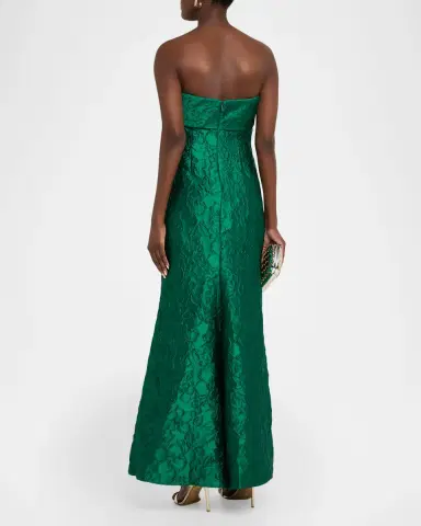 Badgley Mischka Strapless Floral Jacquard Trumpet Gown | Thumbnail 3 Badgley Mischka Strapless Floral Jacquard Trumpet Gown | Thumbnail 3