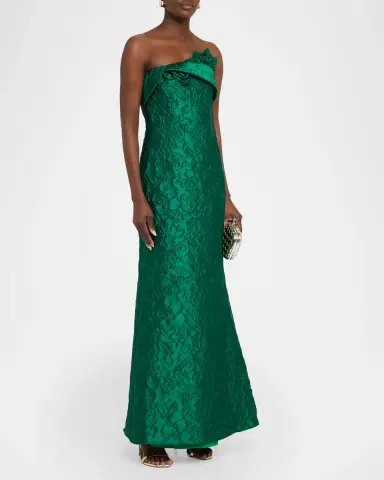 Badgley Mischka Strapless Floral Jacquard Trumpet Gown | Thumbnail 4 Badgley Mischka Strapless Floral Jacquard Trumpet Gown | Thumbnail 4