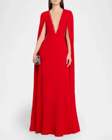 Stella McCartney Crystal Plunging Illusion Cutout Cape Gown | Thumbnail 2 Stella McCartney Crystal Plunging Illusion Cutout Cape Gown | Thumbnail 2