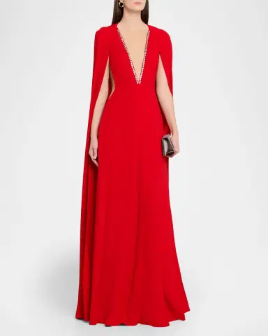 Stella McCartney Crystal Plunging Illusion Cutout Cape Gown | Thumbnail 4 Stella McCartney Crystal Plunging Illusion Cutout Cape Gown | Thumbnail 4