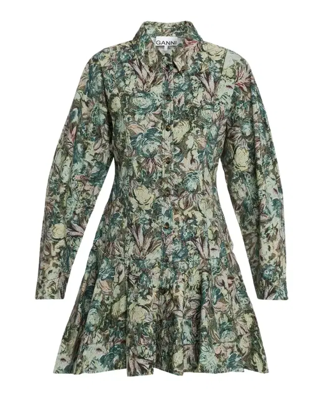 Long-Sleeve Tapestry Floral Mini Dress Long-Sleeve Tapestry Floral Mini Dress