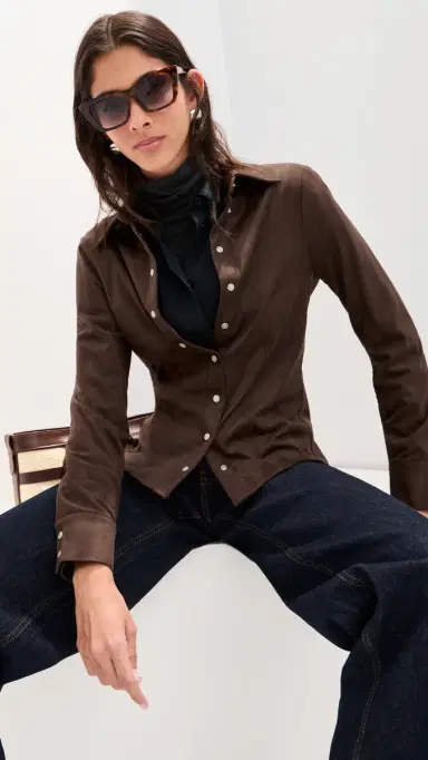 LE BOP Jolene Faux Suede Shirt Coffee | Thumbnail 2 LE BOP Jolene Faux Suede Shirt Coffee | Thumbnail 2