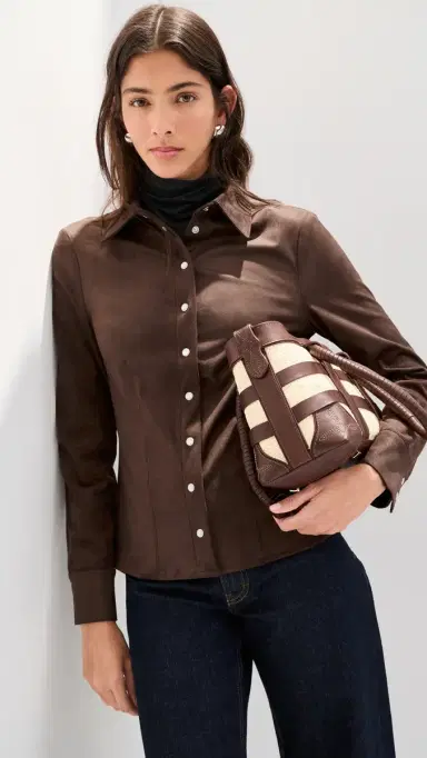 LE BOP Jolene Faux Suede Shirt Coffee | Thumbnail 3 LE BOP Jolene Faux Suede Shirt Coffee | Thumbnail 3