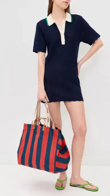 Clare V. Canvas Stripe Beach Tote Bag Poppy/French Blue One Size | Thumbnail 3 Clare V. Canvas Stripe Beach Tote Bag Poppy/French Blue One Size | Thumbnail 3