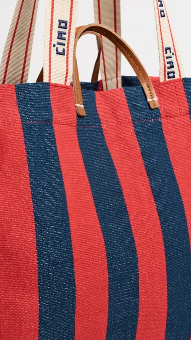Clare V. Canvas Stripe Beach Tote Bag Poppy/French Blue One Size | Thumbnail 5 Clare V. Canvas Stripe Beach Tote Bag Poppy/French Blue One Size | Thumbnail 5