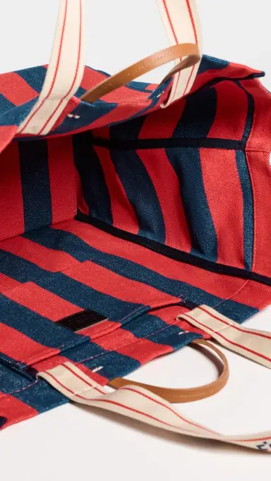 Clare V. Canvas Stripe Beach Tote Bag Poppy/French Blue One Size | Thumbnail 6 Clare V. Canvas Stripe Beach Tote Bag Poppy/French Blue One Size | Thumbnail 6