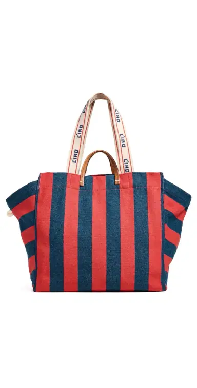 Clare V. Canvas Stripe Beach Tote Bag Poppy/French Blue One Size | Thumbnail 1 Clare V. Canvas Stripe Beach Tote Bag Poppy/French Blue One Size | Thumbnail 1