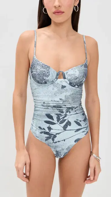 SIMKHAI Laine Ruched One Piece Sky Floral | Thumbnail 2 SIMKHAI Laine Ruched One Piece Sky Floral | Thumbnail 2