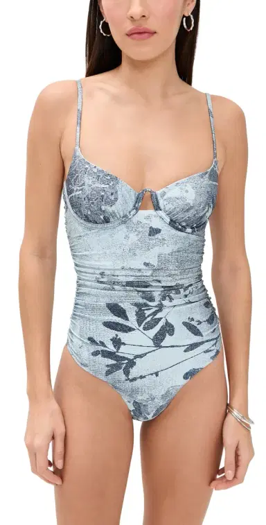 SIMKHAI Laine Ruched One Piece Sky Floral | Thumbnail 1 SIMKHAI Laine Ruched One Piece Sky Floral | Thumbnail 1
