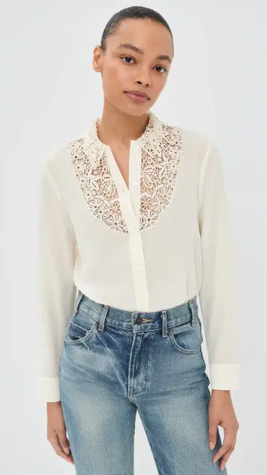 Nili Lotan Zola Lace ilk Shirt | Thumbnail 2 Nili Lotan Zola Lace ilk Shirt | Thumbnail 2