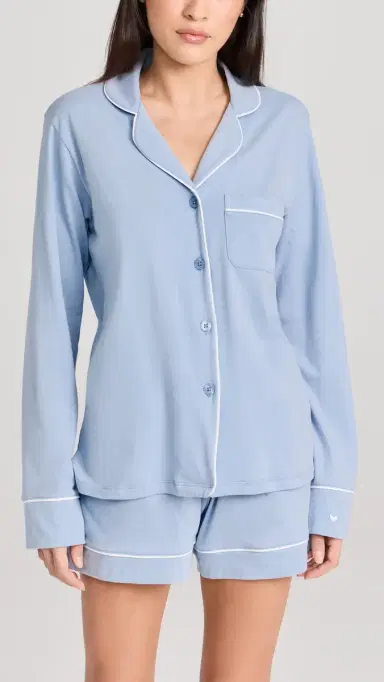 Petite Plume Pima Cotton Long Sleeve Pajama et Periwinkle | Thumbnail 2 Petite Plume Pima Cotton Long Sleeve Pajama et Periwinkle | Thumbnail 2