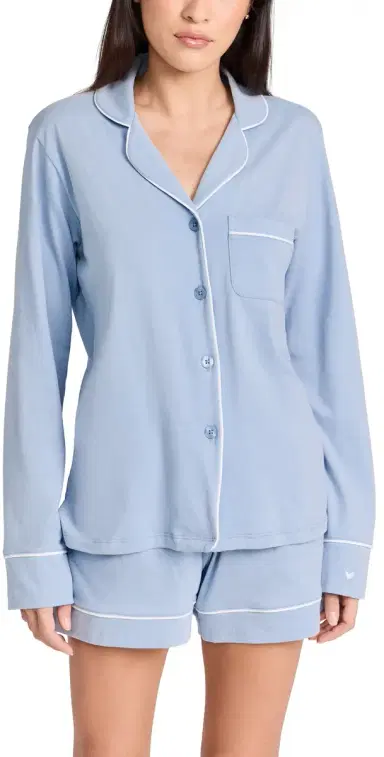 Petite Plume Pima Cotton Long Sleeve Pajama et Periwinkle | Thumbnail 1 Petite Plume Pima Cotton Long Sleeve Pajama et Periwinkle | Thumbnail 1