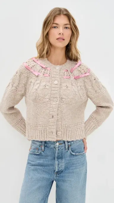 LoveShackFancy Clementian Cardigan Oatmeal Melange | Thumbnail 2 LoveShackFancy Clementian Cardigan Oatmeal Melange | Thumbnail 2