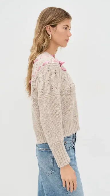 LoveShackFancy Clementian Cardigan Oatmeal Melange | Thumbnail 4 LoveShackFancy Clementian Cardigan Oatmeal Melange | Thumbnail 4