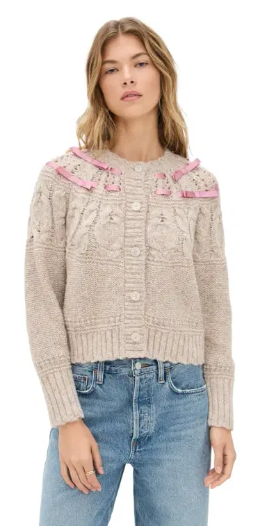 LoveShackFancy Clementian Cardigan Oatmeal Melange | Thumbnail 1 LoveShackFancy Clementian Cardigan Oatmeal Melange | Thumbnail 1