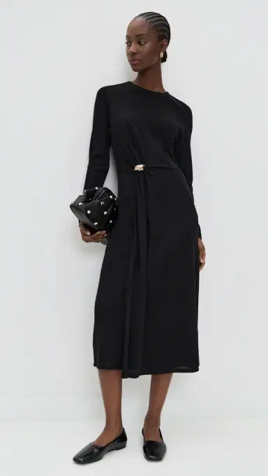 Vince ong Sleeve Side Drape Dress Black | Thumbnail 2 Vince ong Sleeve Side Drape Dress Black | Thumbnail 2