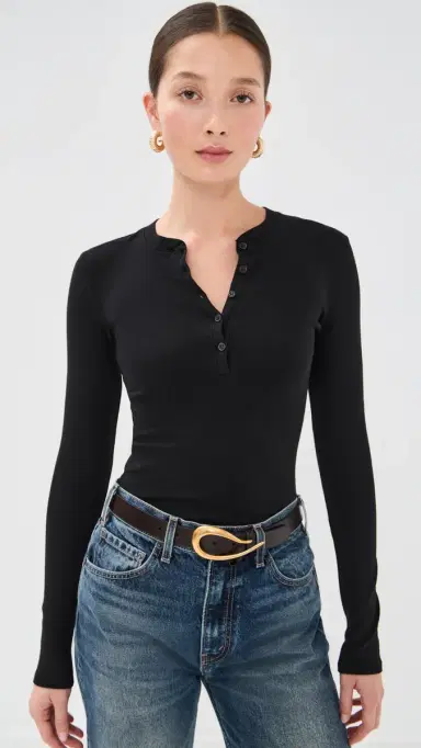 Nili Lotan Jordan Henley Tee Jet Black | Thumbnail 2 Nili Lotan Jordan Henley Tee Jet Black | Thumbnail 2