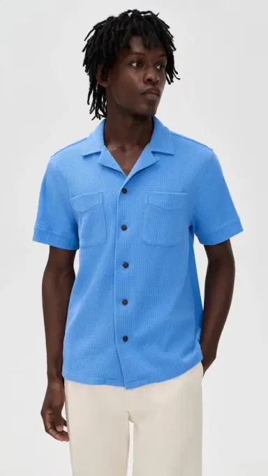 Polo Ralph Lauren Waffle Knit Andy Camp Shirt Harbor Island Blue | Thumbnail 2 Polo Ralph Lauren Waffle Knit Andy Camp Shirt Harbor Island Blue | Thumbnail 2
