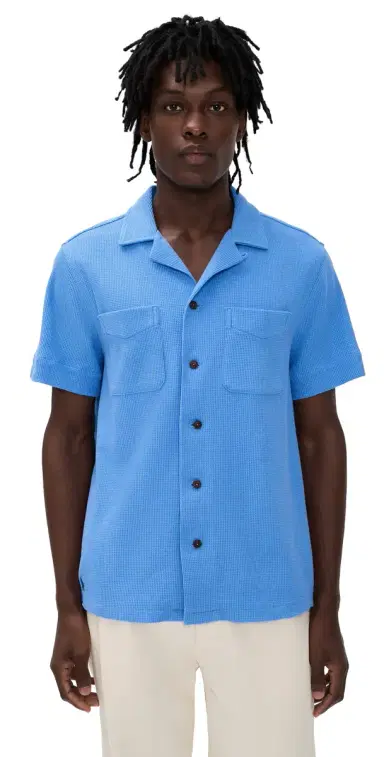 Polo Ralph Lauren Waffle Knit Andy Camp Shirt Harbor Island Blue | Thumbnail 1 Polo Ralph Lauren Waffle Knit Andy Camp Shirt Harbor Island Blue | Thumbnail 1