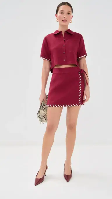 SIMKHAI Banks Wrap Mini Skirt Oxblood ulti | Thumbnail 2 SIMKHAI Banks Wrap Mini Skirt Oxblood ulti | Thumbnail 2