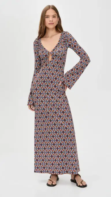 Eywasouls Malibu Diana Bell Sleeve Dress Sienna Tile | Thumbnail 2 Eywasouls Malibu Diana Bell Sleeve Dress Sienna Tile | Thumbnail 2