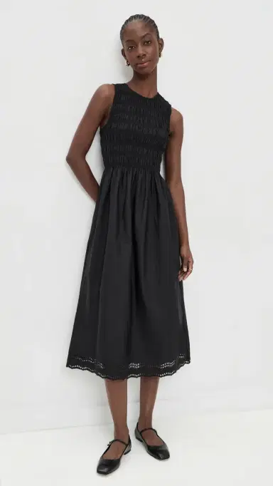 Madewell The Embroidered Melody Smocked Midi Dress Jet Black | Thumbnail 2 Madewell The Embroidered Melody Smocked Midi Dress Jet Black | Thumbnail 2